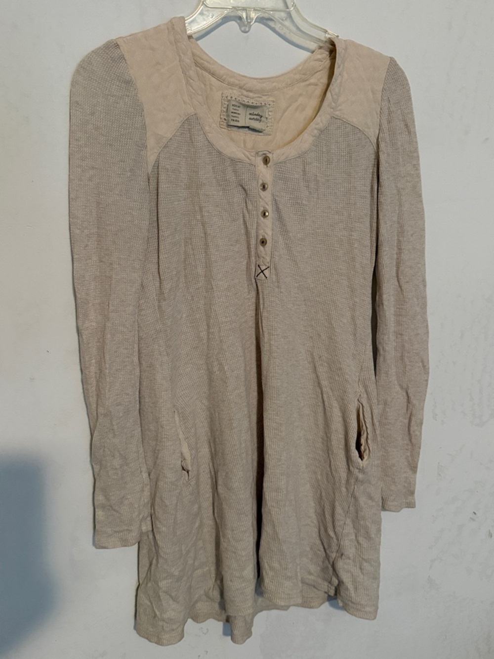 Saturday Sunday Waffle Knit Tunic Cream Long Sleeve Boho Thermal Top